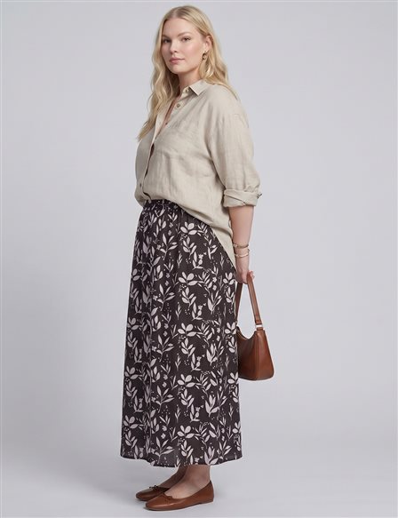 Floral Print Skirt – Brown
