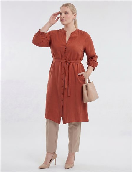 100% Lyocell Raglan Sleeve Long Tunic – Brick
