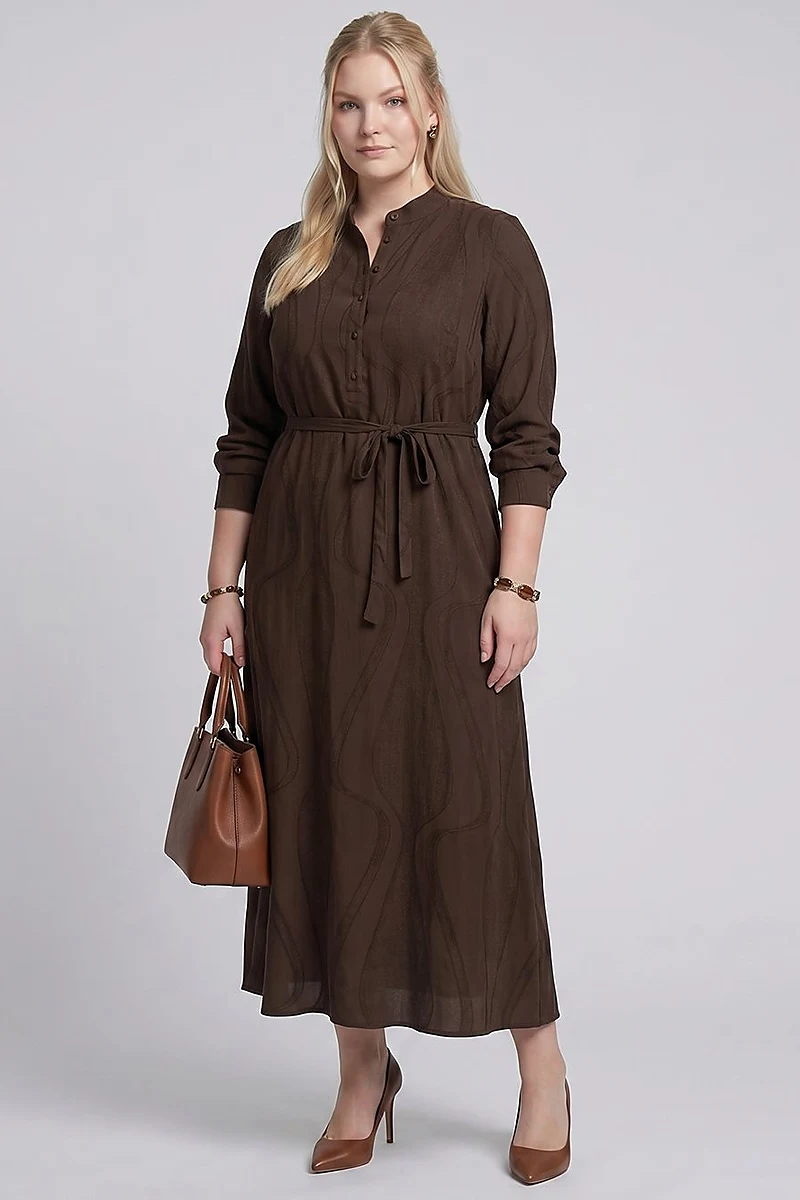 100% Lyocell Patterned Dress – Chocolate