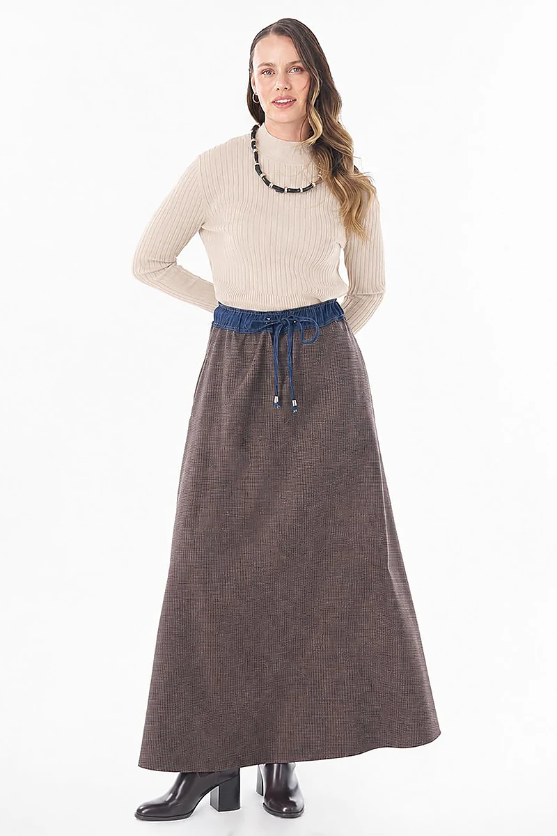 Plaid Flared Skirt Brown