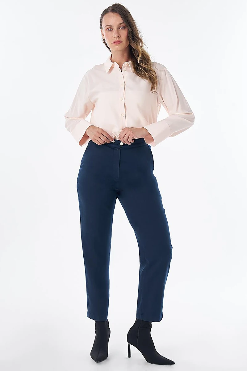 Elastik Bel Non Denim Pantolon Koyu Lacivert