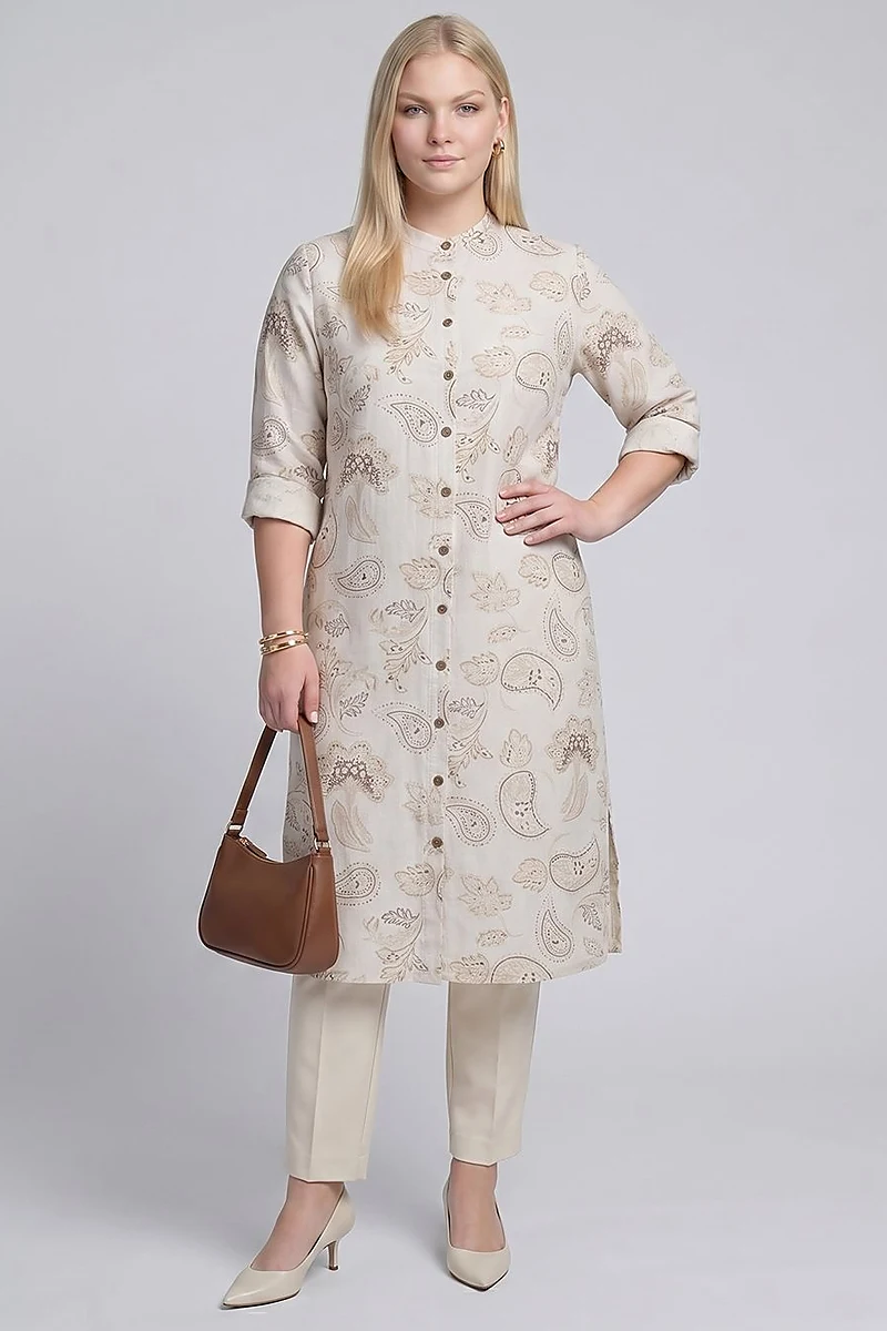 100% Cotton Patterned Tunic – Cream