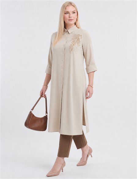 Embroidered Appliqué Modal Long Tunic – Moss Green