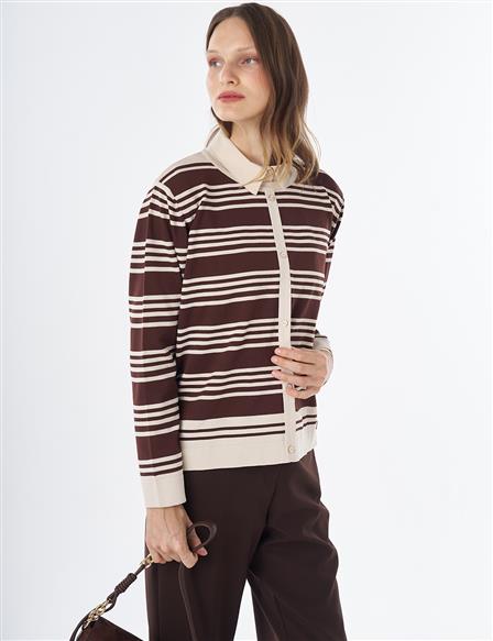 Striped Knit Blouse – Brown-Cream