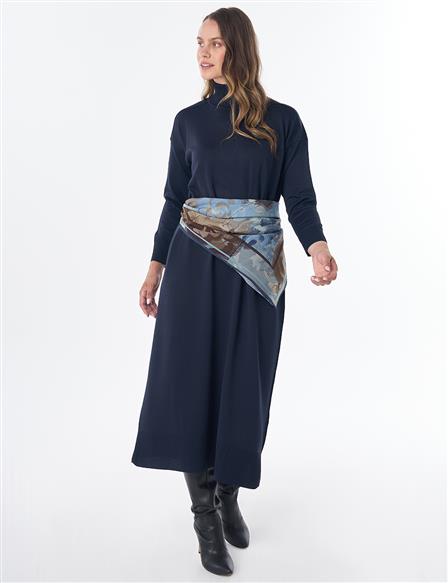 Turtleneck Knit Dress – Dark Navy