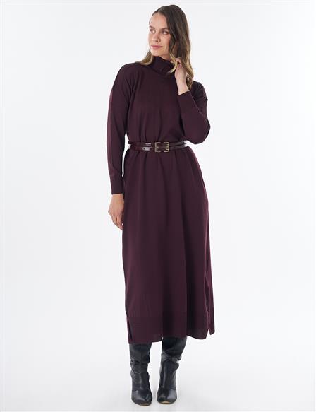 Turtleneck Knit Dress – Burgundy