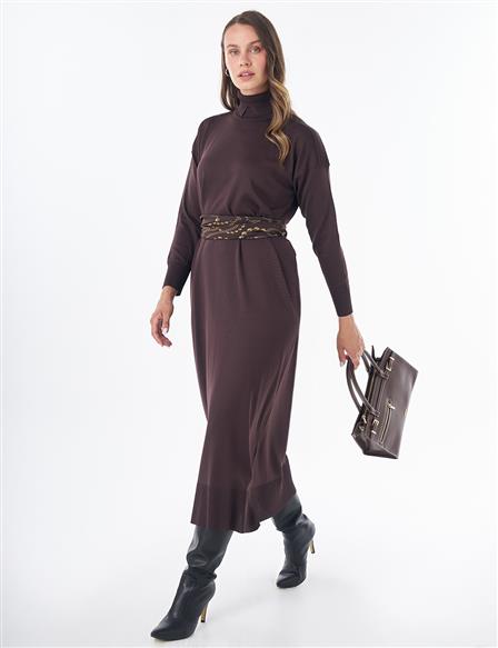 Turtleneck Knit Dress – Dark Brown