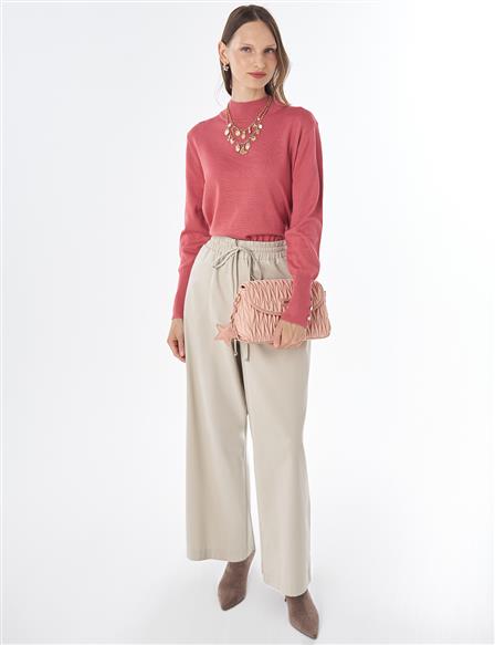 Elastic-Waist Wide-Leg Trousers – Stone