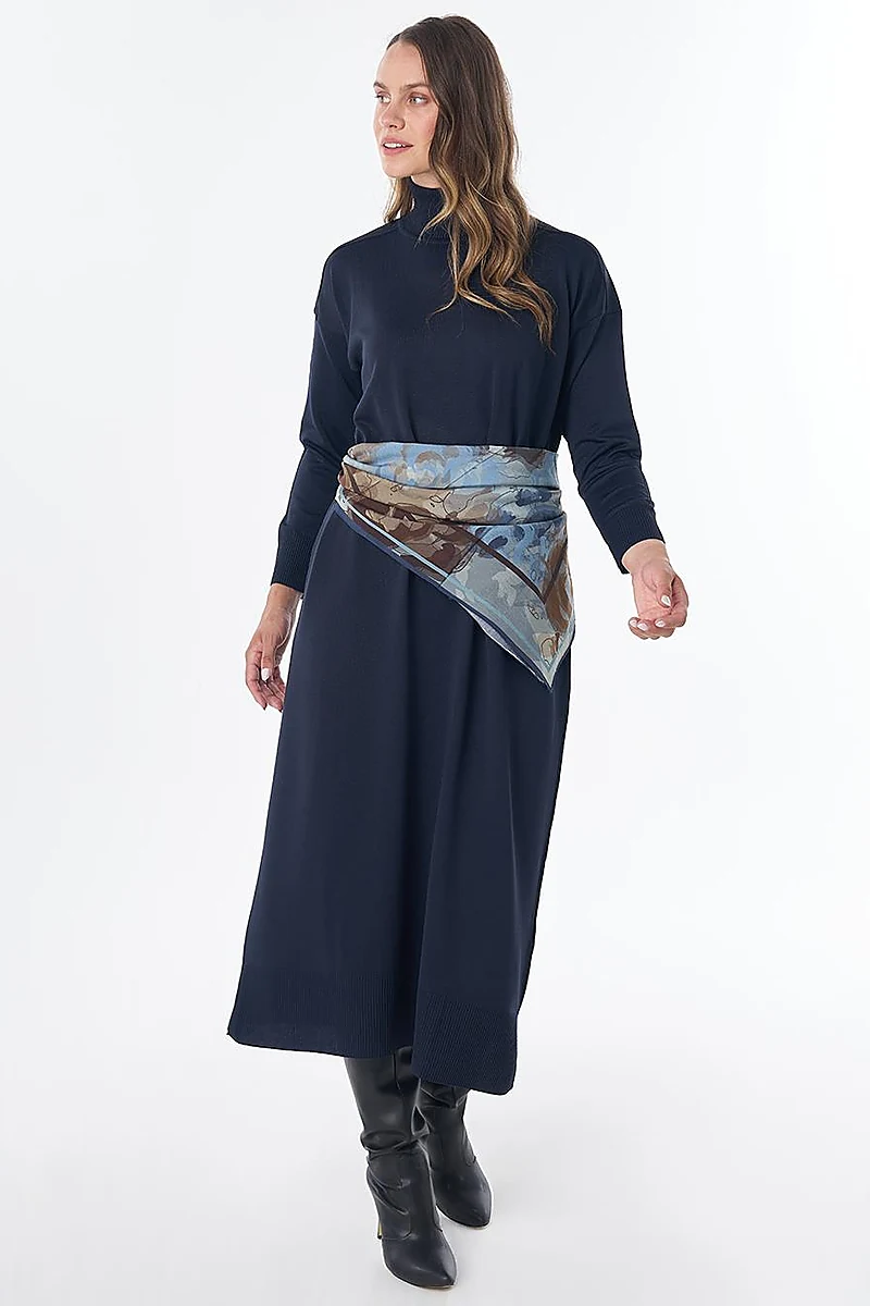Turtleneck Knit Dress – Dark Navy