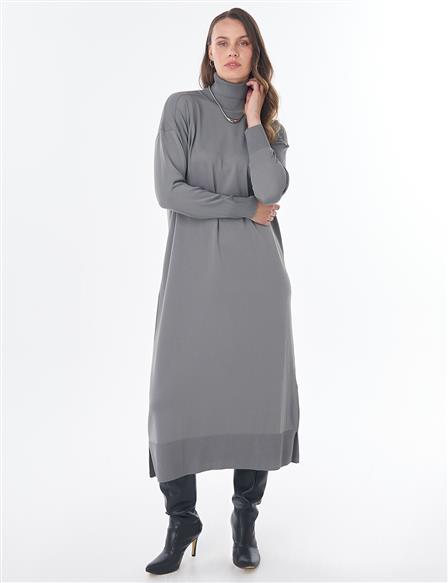 Turtleneck Knit Dress – Grey