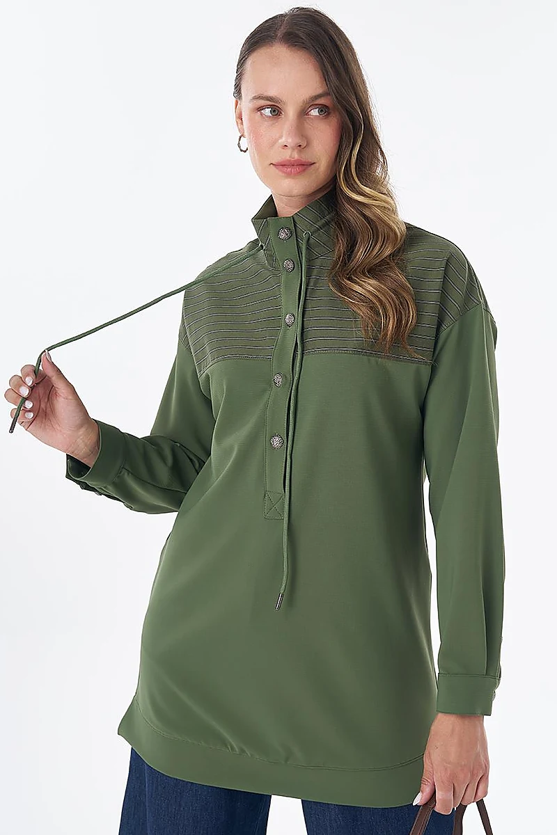 Stand-Collar Drop-Shoulder Sweatshirt – Forest Green