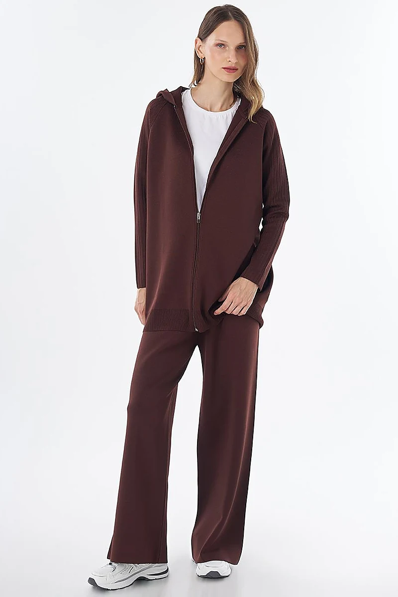 Hooded Knit Set – Brown