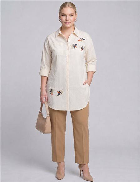 Embroidered Modal Blouse – Cream