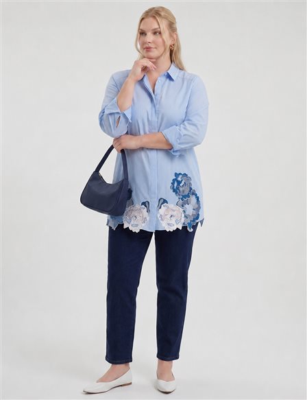 Appliqué Detail Modal Tunic – Air Force Blue