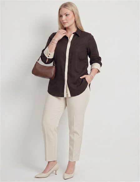 Embroidered Trim Lyocell Tunic Dark Brown