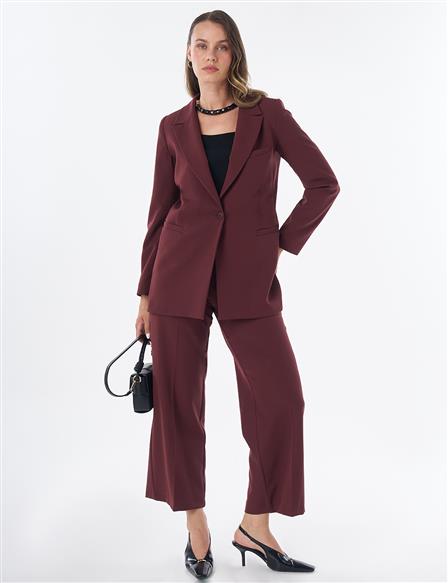 Single-Button Basic Blazer - Burgundy