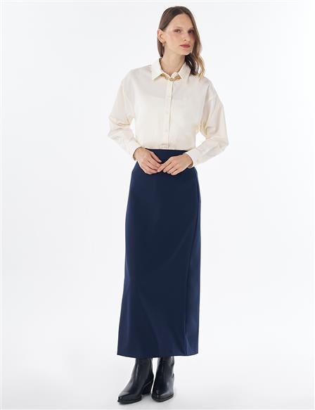 High-Waist Pencil Skirt - Navy