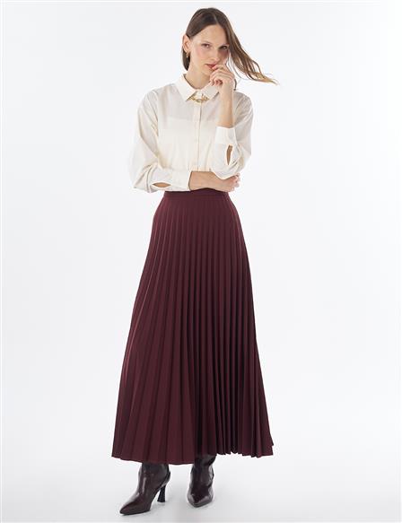 Basic Pleated Skirt - Burgundy