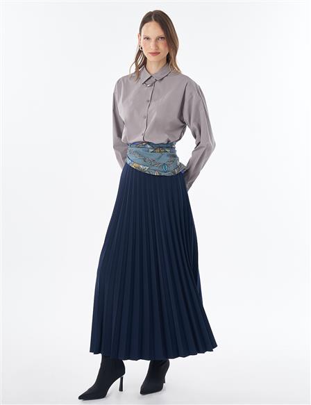 Basic Pleated Skirt - Navy
