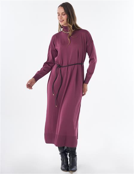 Turtleneck Knit Dress – Plum