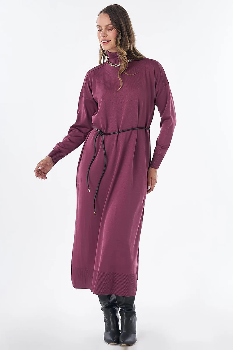 Turtleneck Knit Dress – Plum