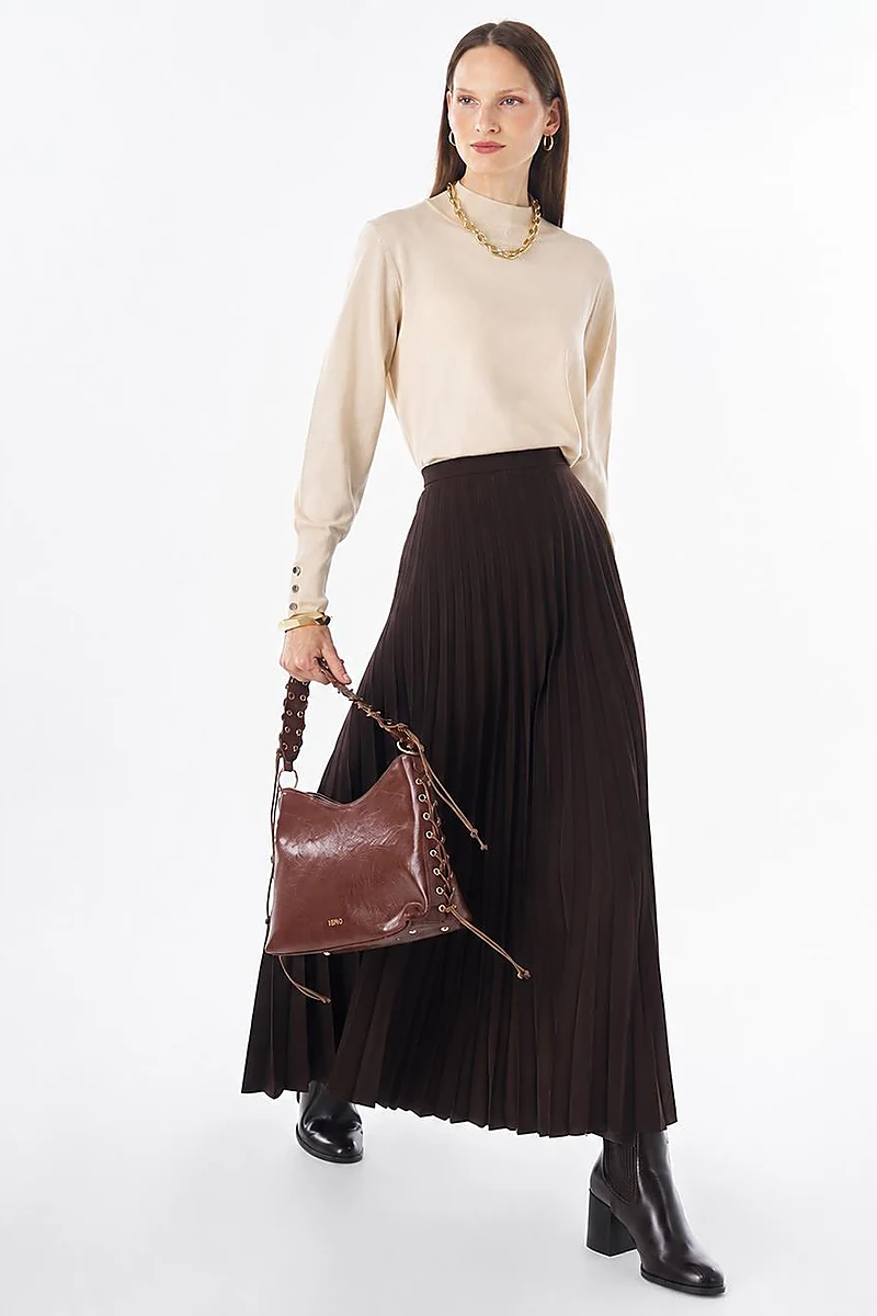 Basic Pleated Skirt - Dark Brown