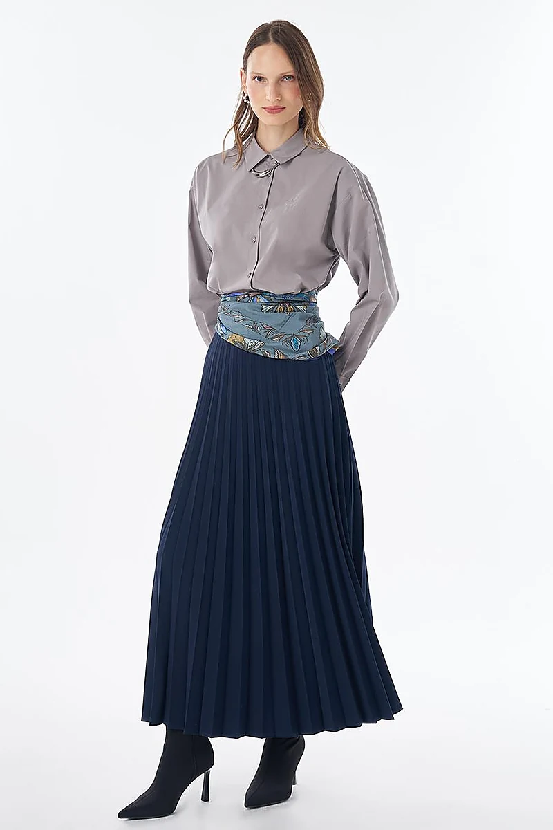 Basic Pleated Skirt - Navy