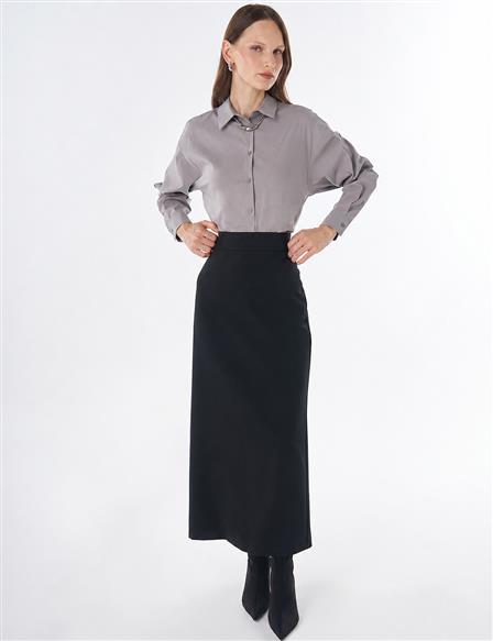 High-Waist Pencil Skirt - Black