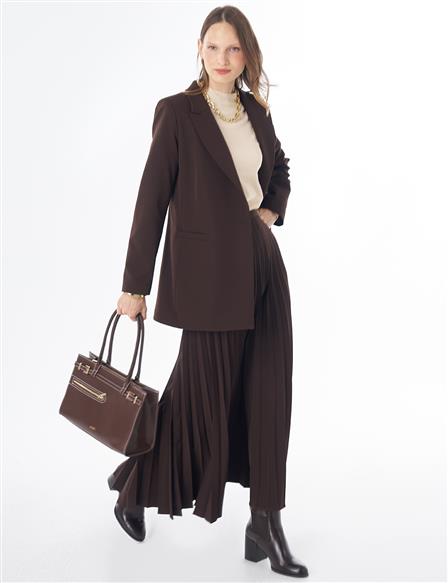 Single-Button Basic Blazer - Dark Brown