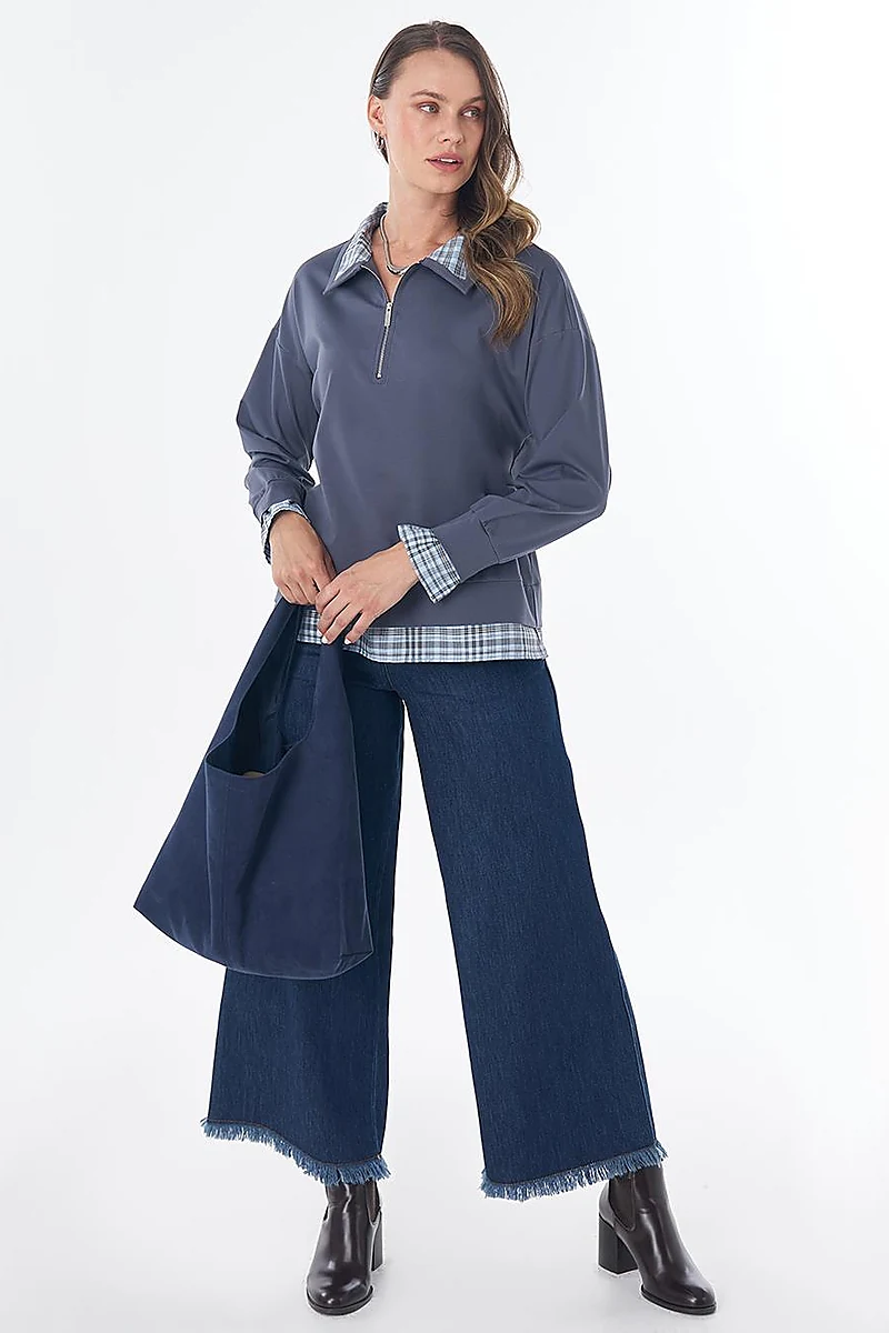 Layered Collar Sweatshirt - Deep Ocean