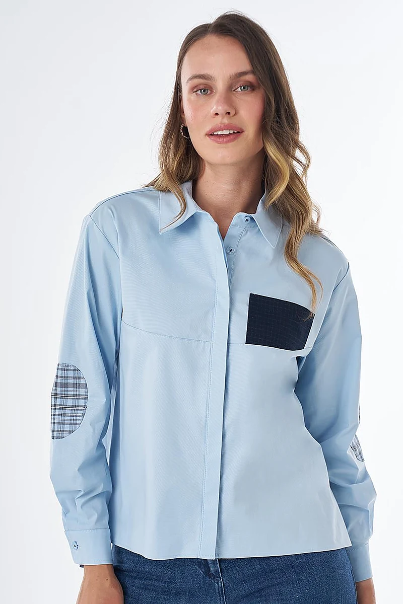 Cotton Tunic with Fabric Trim in Blue