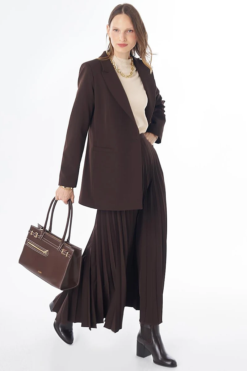 Single-Button Basic Blazer - Dark Brown