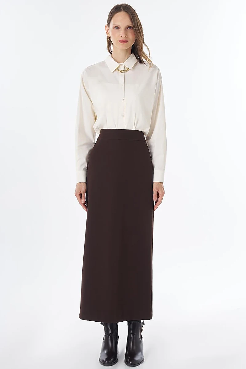 High-Waist Pencil Skirt - Dark Brown