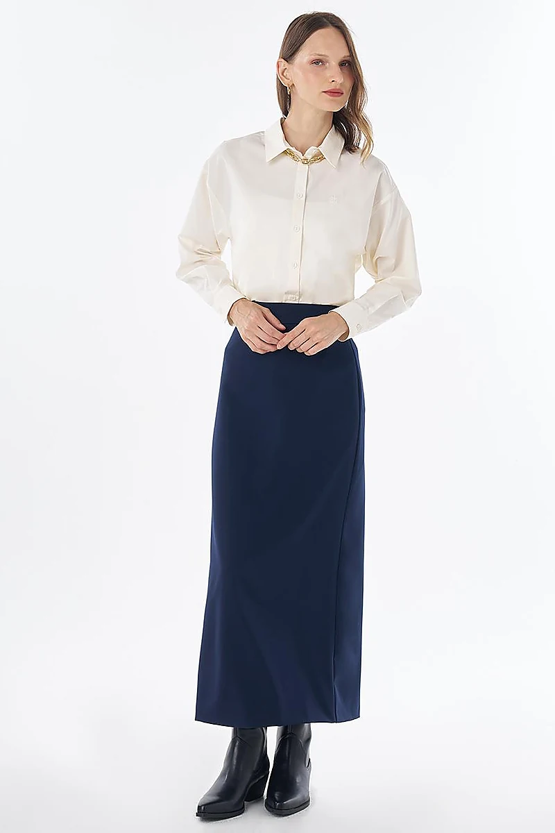 High-Waist Pencil Skirt - Navy