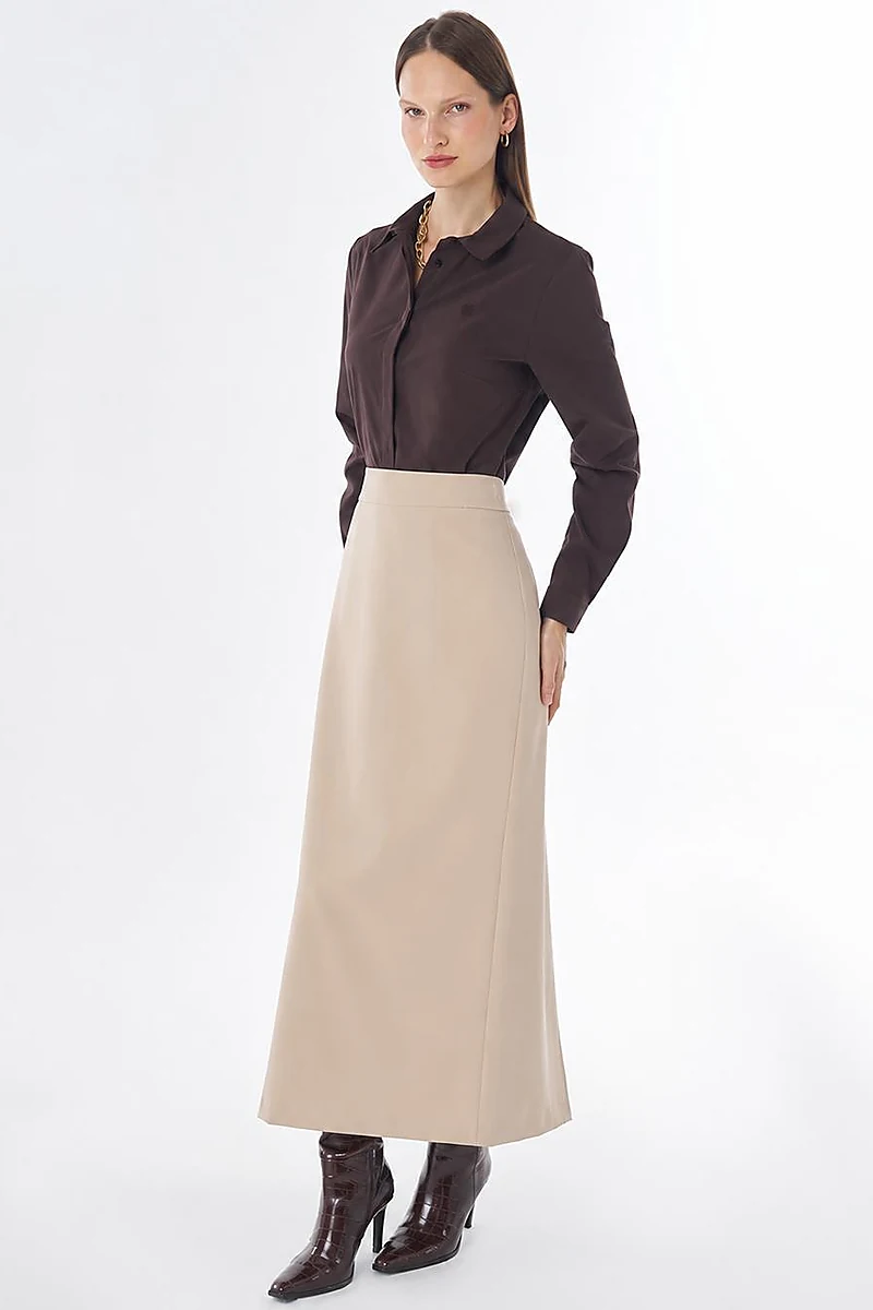 High-Waist Pencil Skirt - Stone