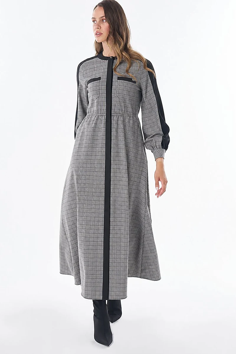 Plaid Maxi Dress in Black