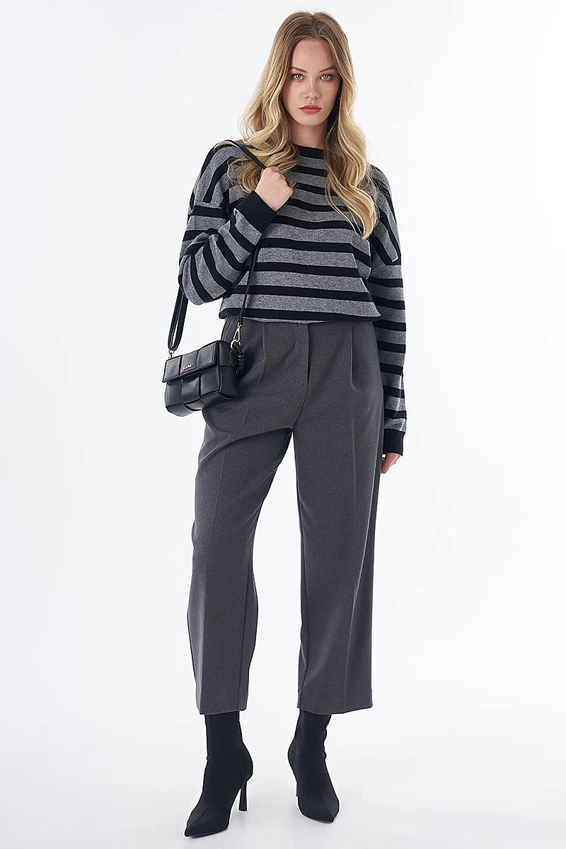 Pleated High-Waisted Pants in Anthracite