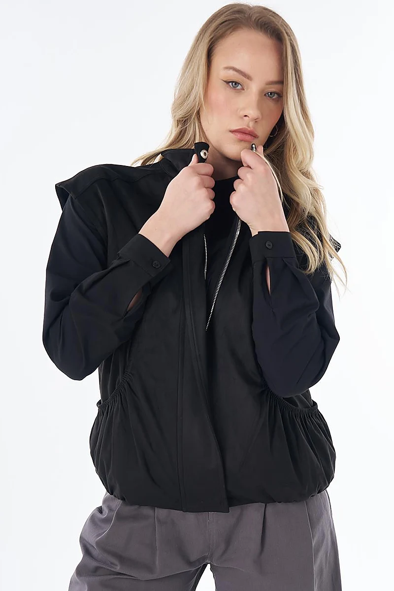 Stand Collar Suede Vest in Black