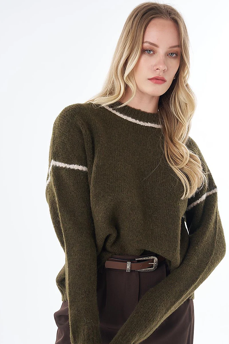 Stripe Detail Knit Sweater Khaki