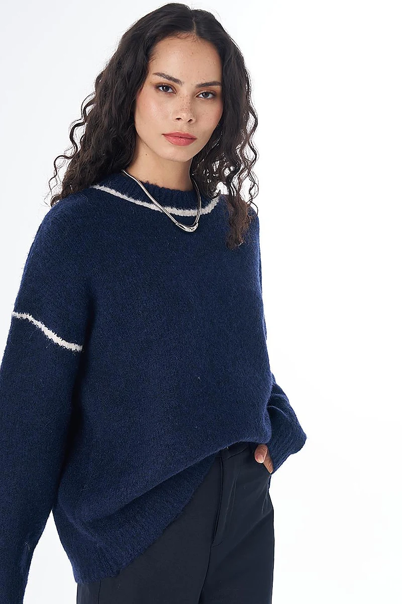 Stripe Detail Knit Sweater Navy