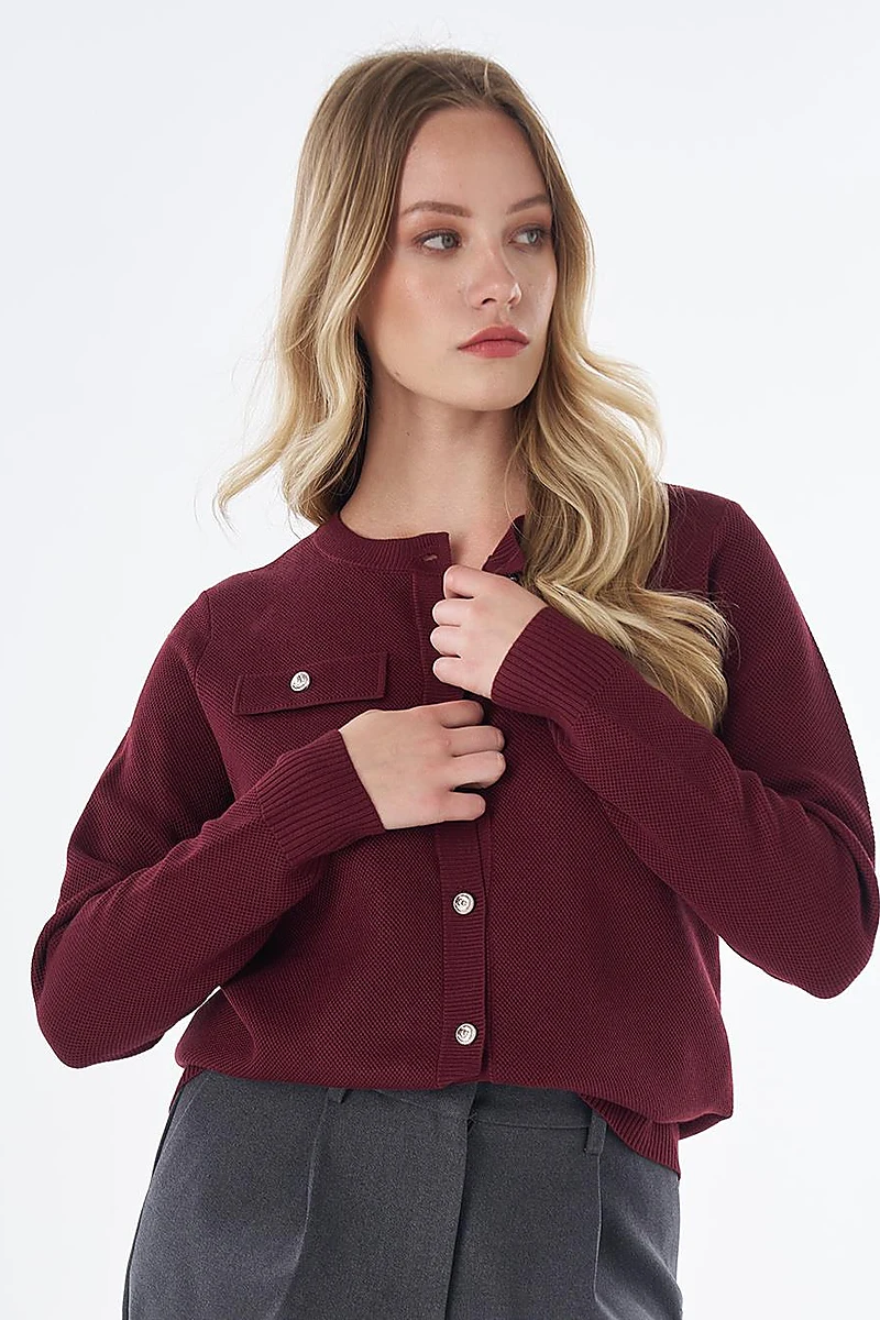 Buttoned Knit Cardigan Burgundy