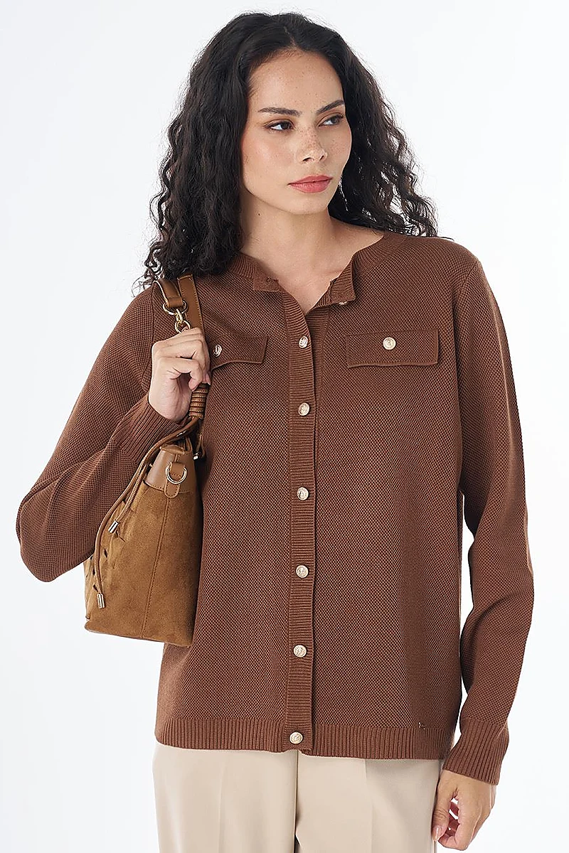 Buttoned Knit Cardigan Brown
