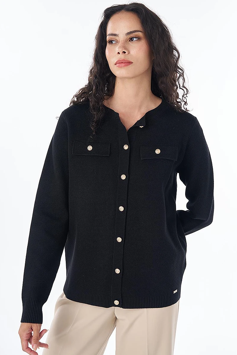 Buttoned Knit Cardigan Black