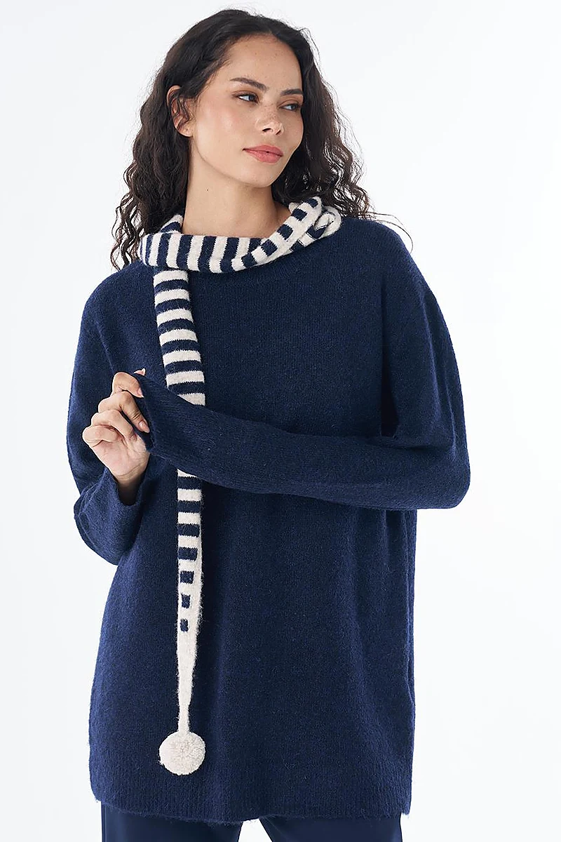 Scarf-Detail Knit Tunic Navy