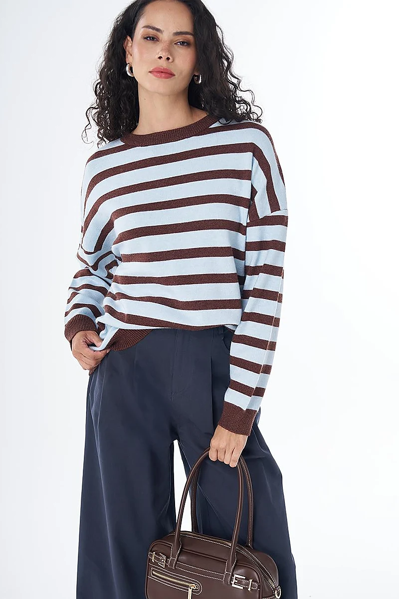 Drop-Shoulder Knit Tunic Blue