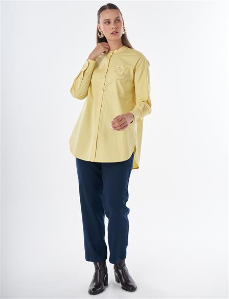 Band Collar Cotton Tunic Lemon