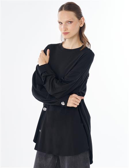 İşleme Detaylı Rayon Sweatshirt Siyah 
