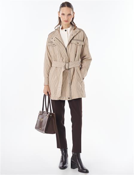 Croc-Embossed Quilted Jacket Mink