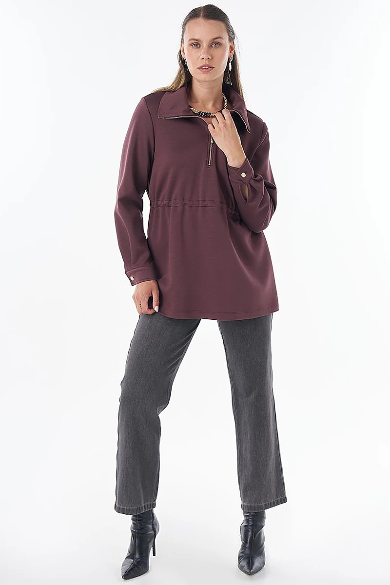 Stand Collar Rayon Sweatshirt Cocoa