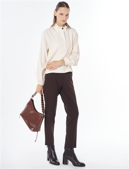 Stand Collar Rayon Blouse Cream